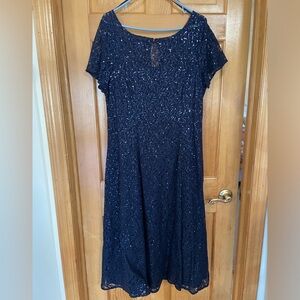 SLNY Navy Sequin Cocktail Dress